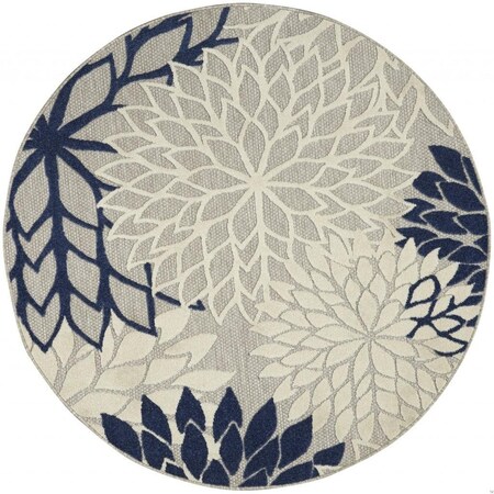 Homeroots 4 ft. Round Ivory & Navy Indoor & Outdoor Area Rug 384832